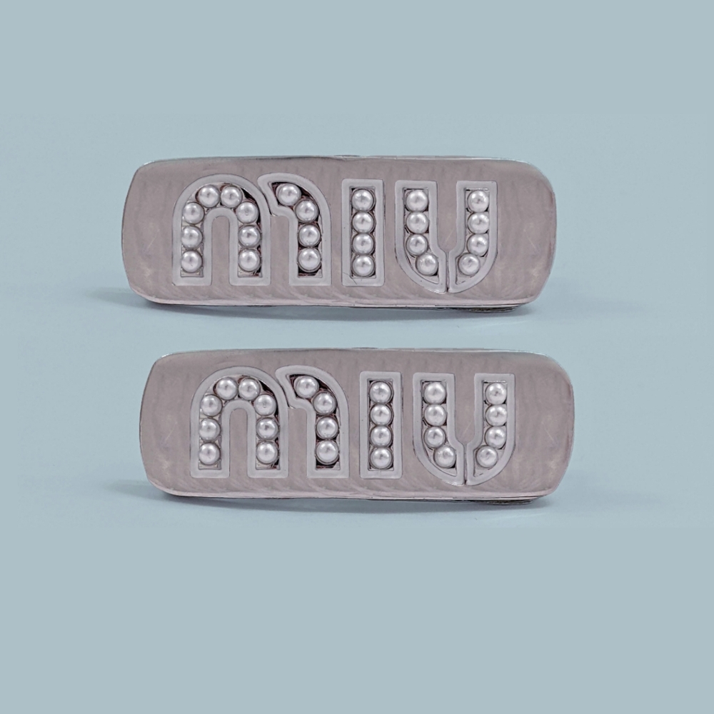 Set of 2 Miu Miu Pearl Silver Hair Clips